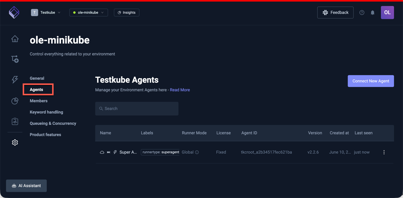 Testkube Agents Panel